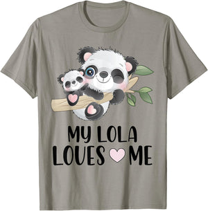 Cute Panda My Lola Loves Me Granddaughter Grandson Gift T-Shirt - T-Shirt | Sand