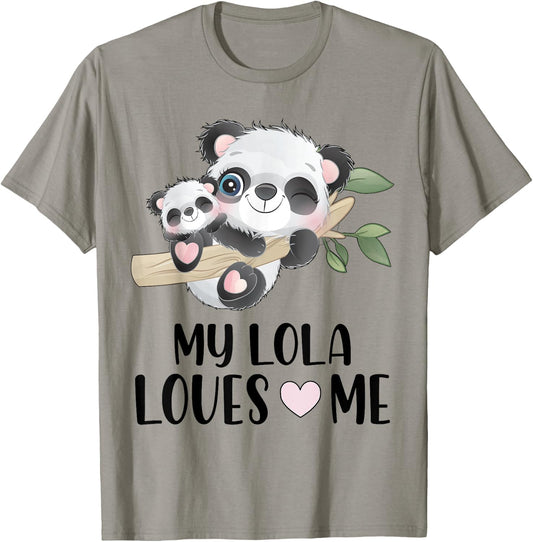 Cute Panda My Lola Loves Me Granddaughter Grandson Gift T-Shirt - T-Shirt | Sand