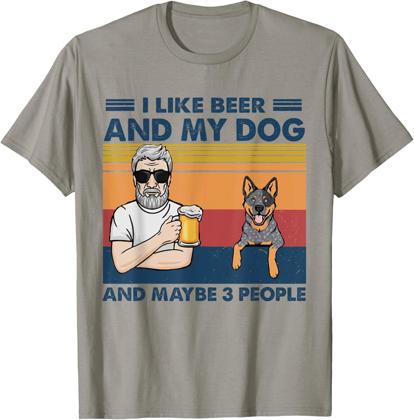 I Like Beer And My Dog Blue Heeler Australian Cattle Grandpa T-Shirt - T-Shirt | Sand