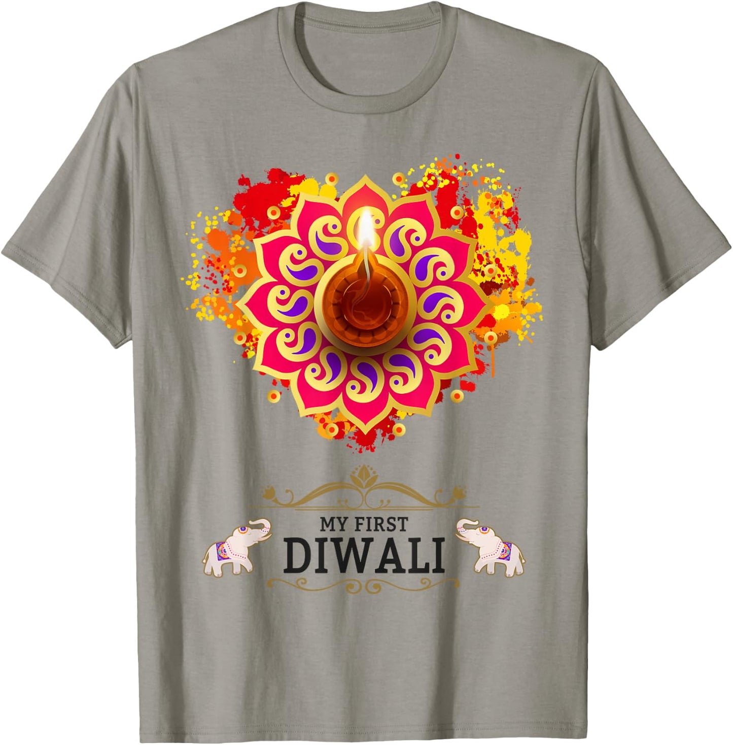 My First Diwali Festival Idea Kids & Hindu Elephant Diwali T-Shirt - T-Shirt | Sand