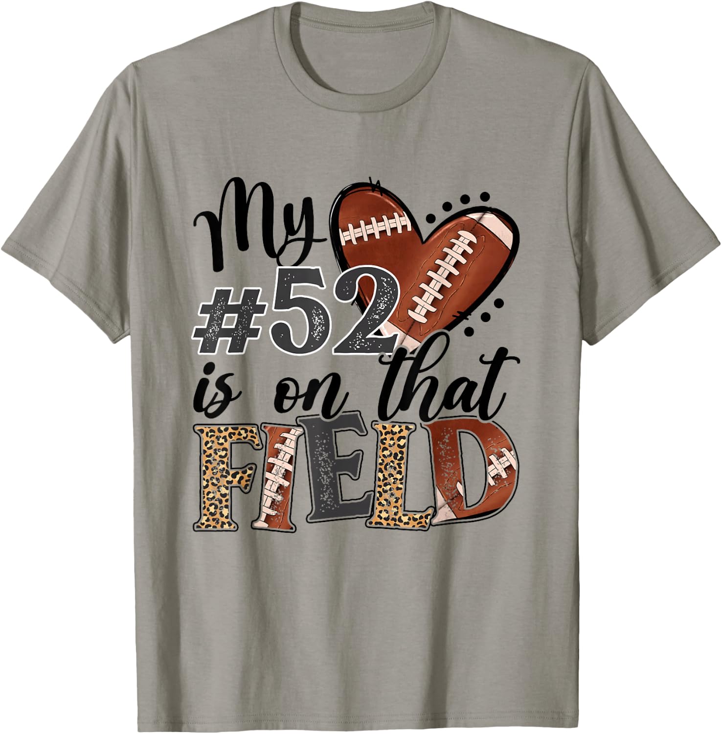 My heart is On That Field Custom Number 52 Football Mom T-Shirt - T-Shirt | Sand