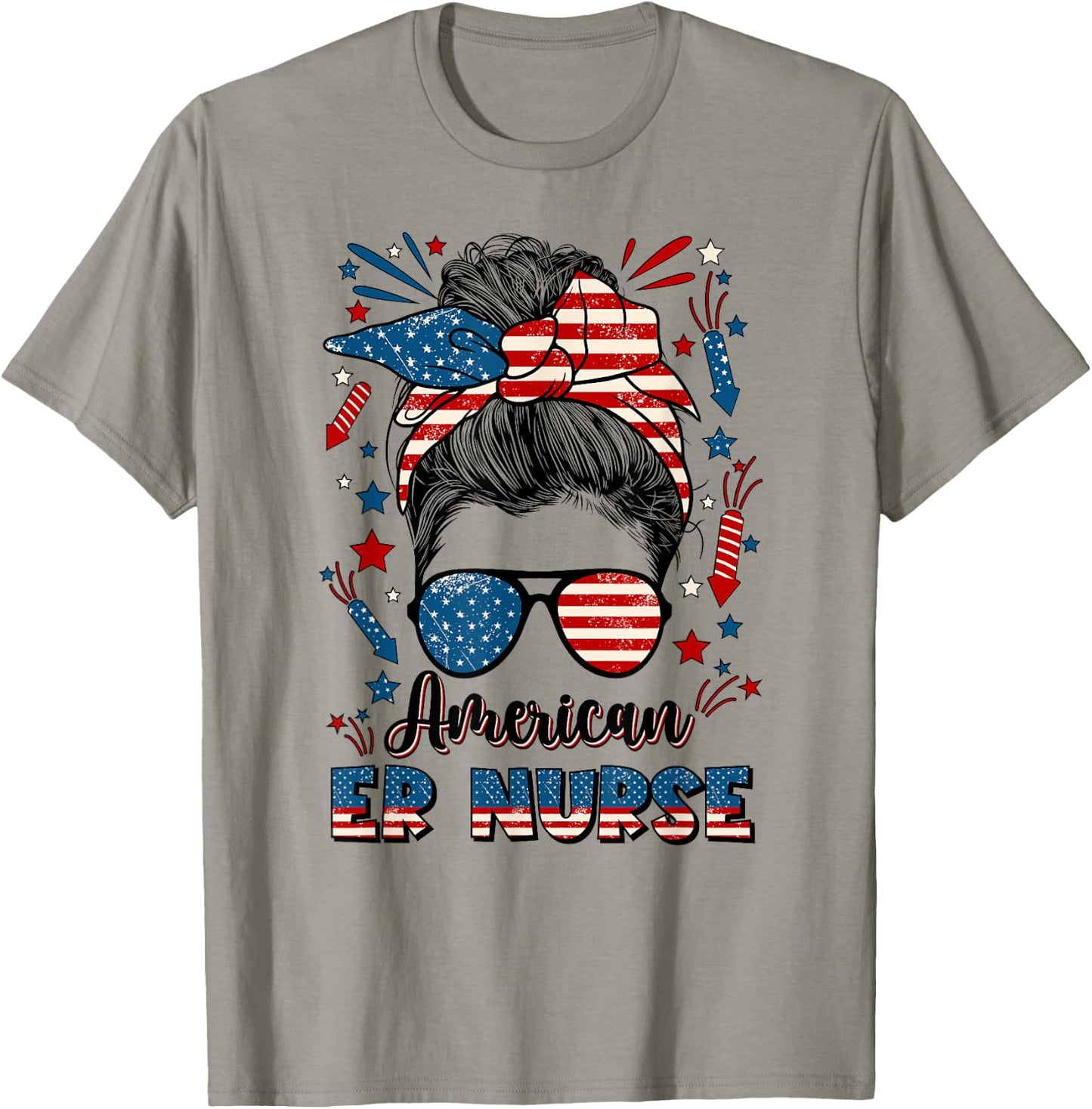 4th Of July Emergency Nurse American Flag ER Nurse T-Shirt - T-Shirt | Sand