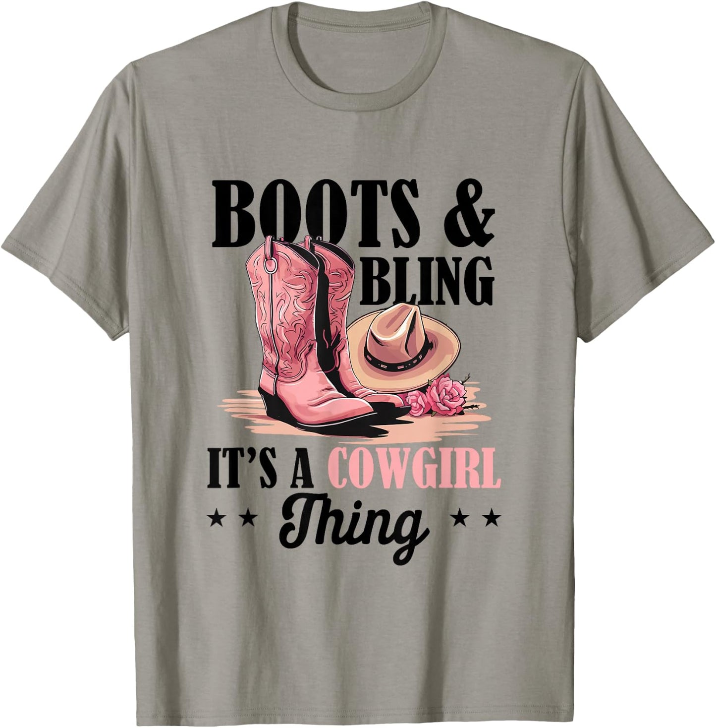 Rodeo Western Country Southern Cowgirl hat - Boots & Bling T-Shirt - T-Shirt | Sand