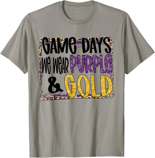 On Gameday Football We Wear Purple and Gold School Spirit T-Shirt - T-Shirt | Sand