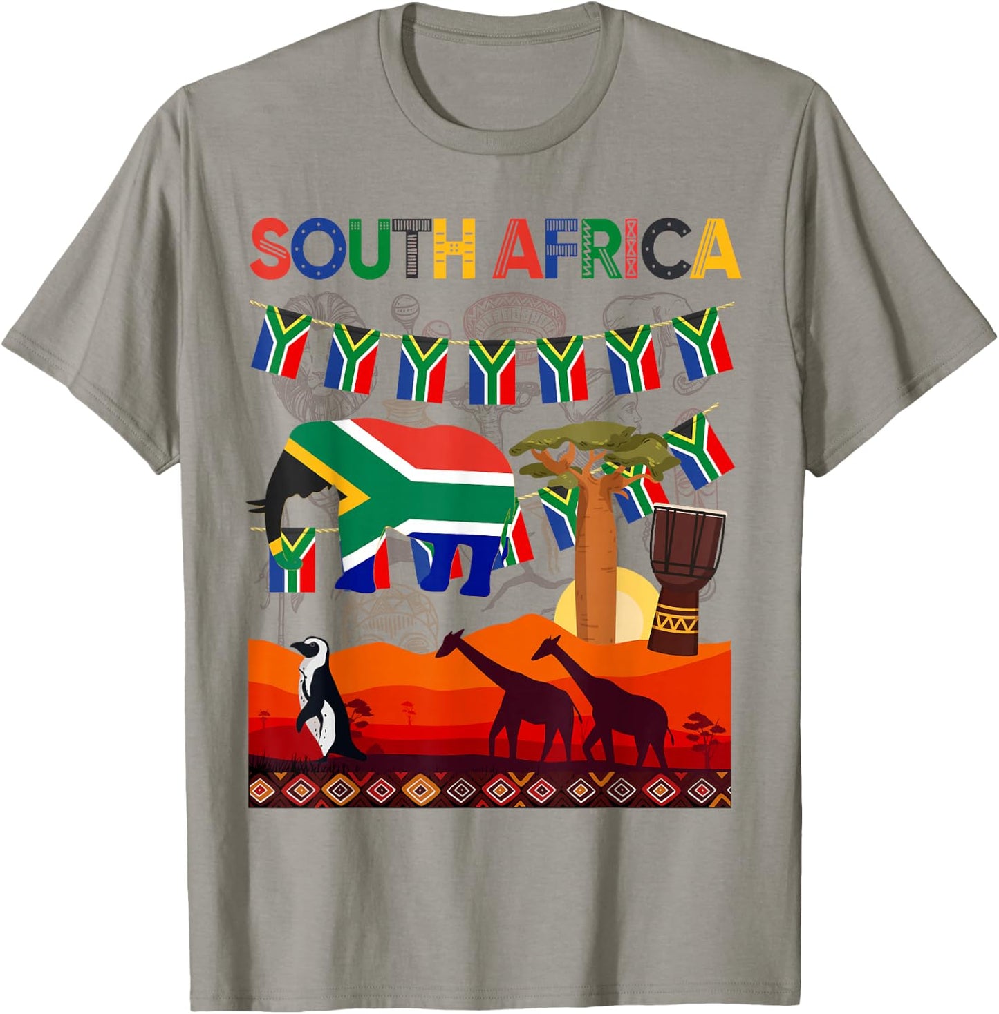 South Africa Ideas Kids With Elephant & South African Flag T-Shirt - T-Shirt | Sand