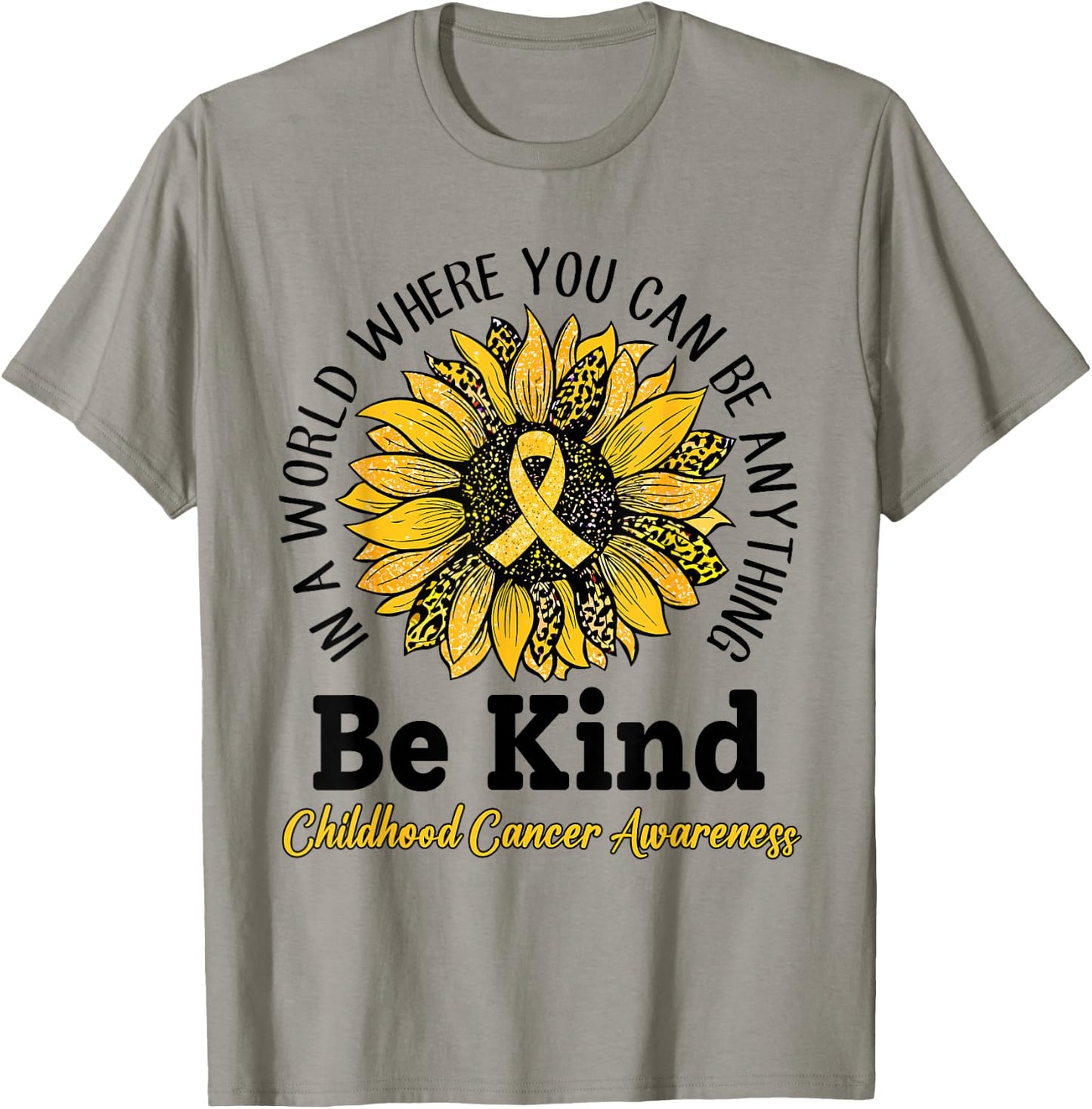 Be Kind Gold Ribbon Sunflower Childhood Cancer Awareness T-Shirt - T-Shirt | Sand