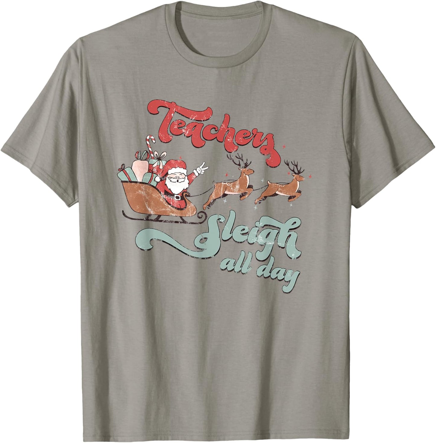 Teachers Sleigh All Day Christmas Holiday Retro Men Women T-Shirt - T-Shirt | Sand