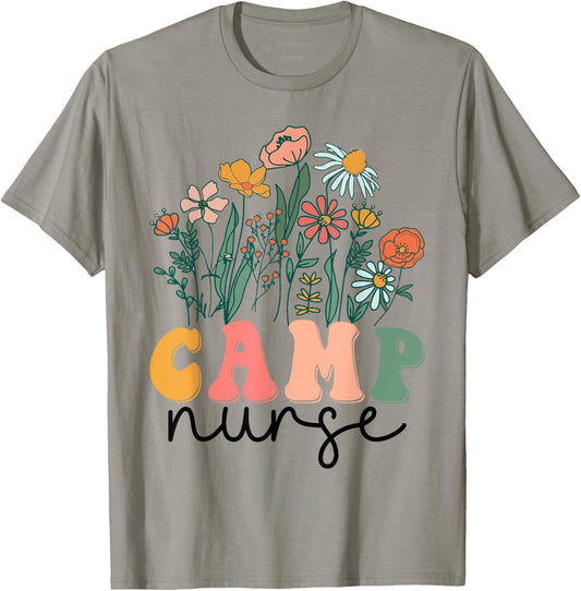 Groovy Wildflower Camp Nurse T-Shirt - T-Shirt | Sand
