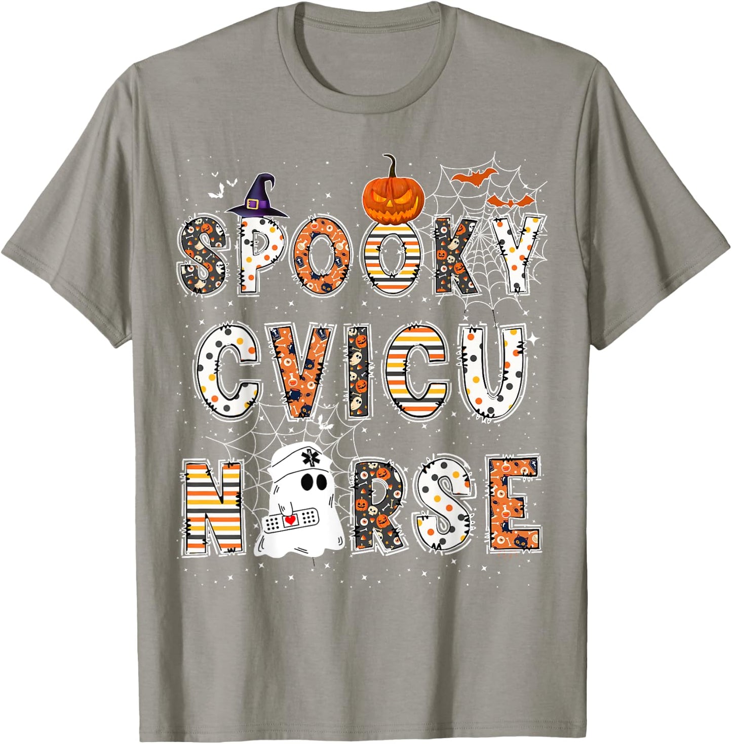 Spooky CVICU Nurse Halloween Costume Cardiovascular Nurse T-Shirt - T-Shirt | Sand