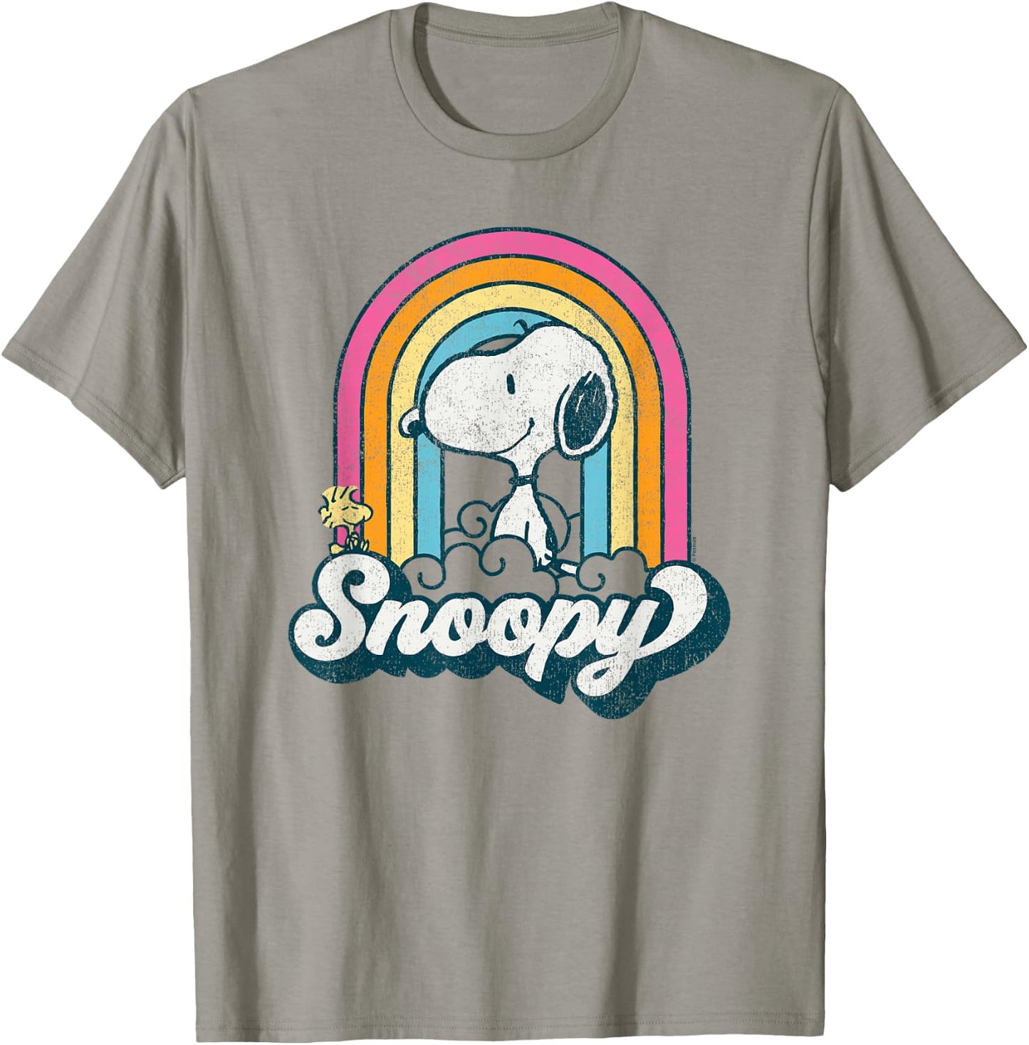 Peanuts - Snoopy Woodstock Retro Rainbow Cloud T-Shirt - T-Shirt | Sand