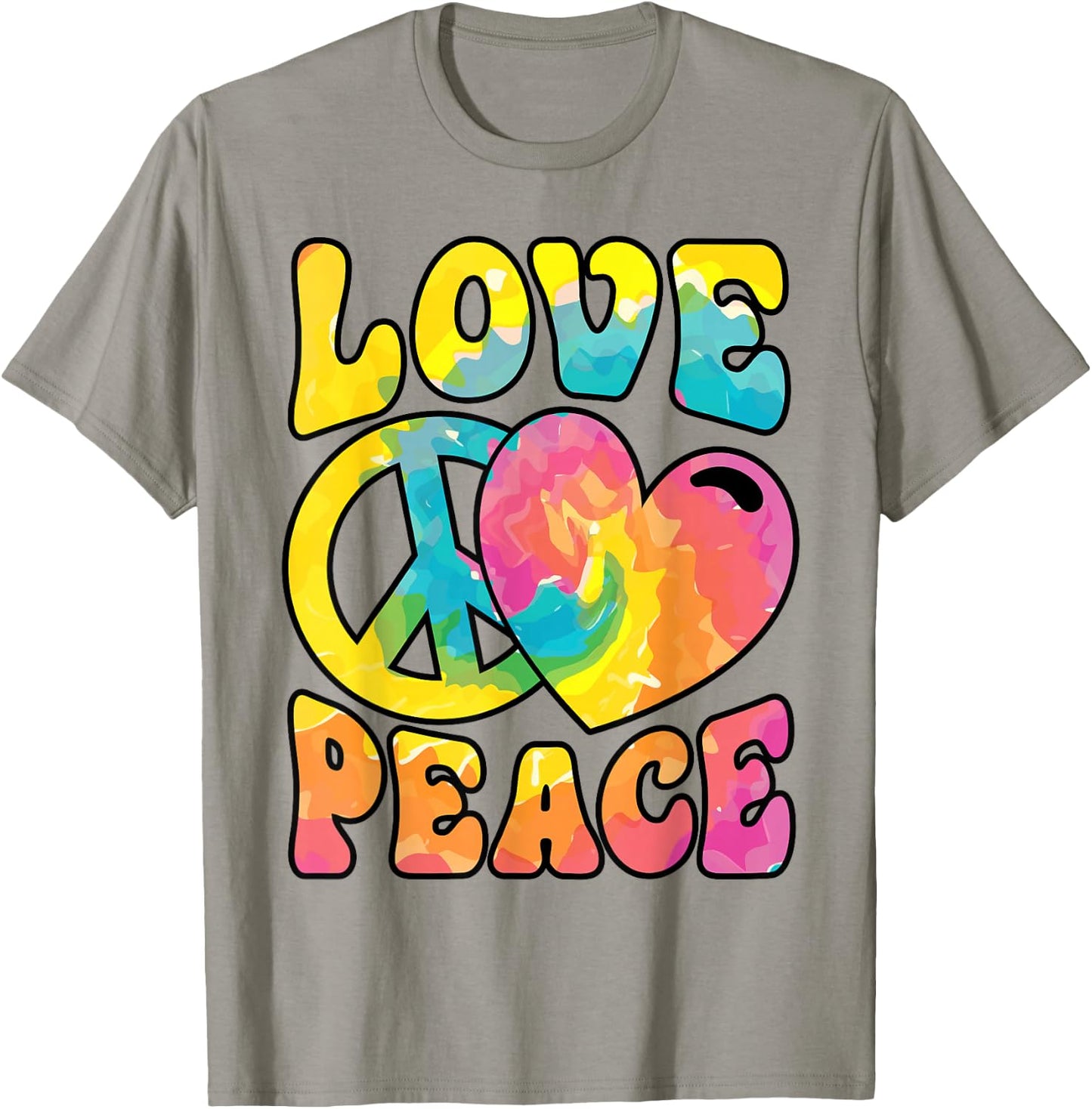 Hippie Women Men Love Peace Sign Heart Tie Dye Retro Groovy T-Shirt - T-Shirt | Sand
