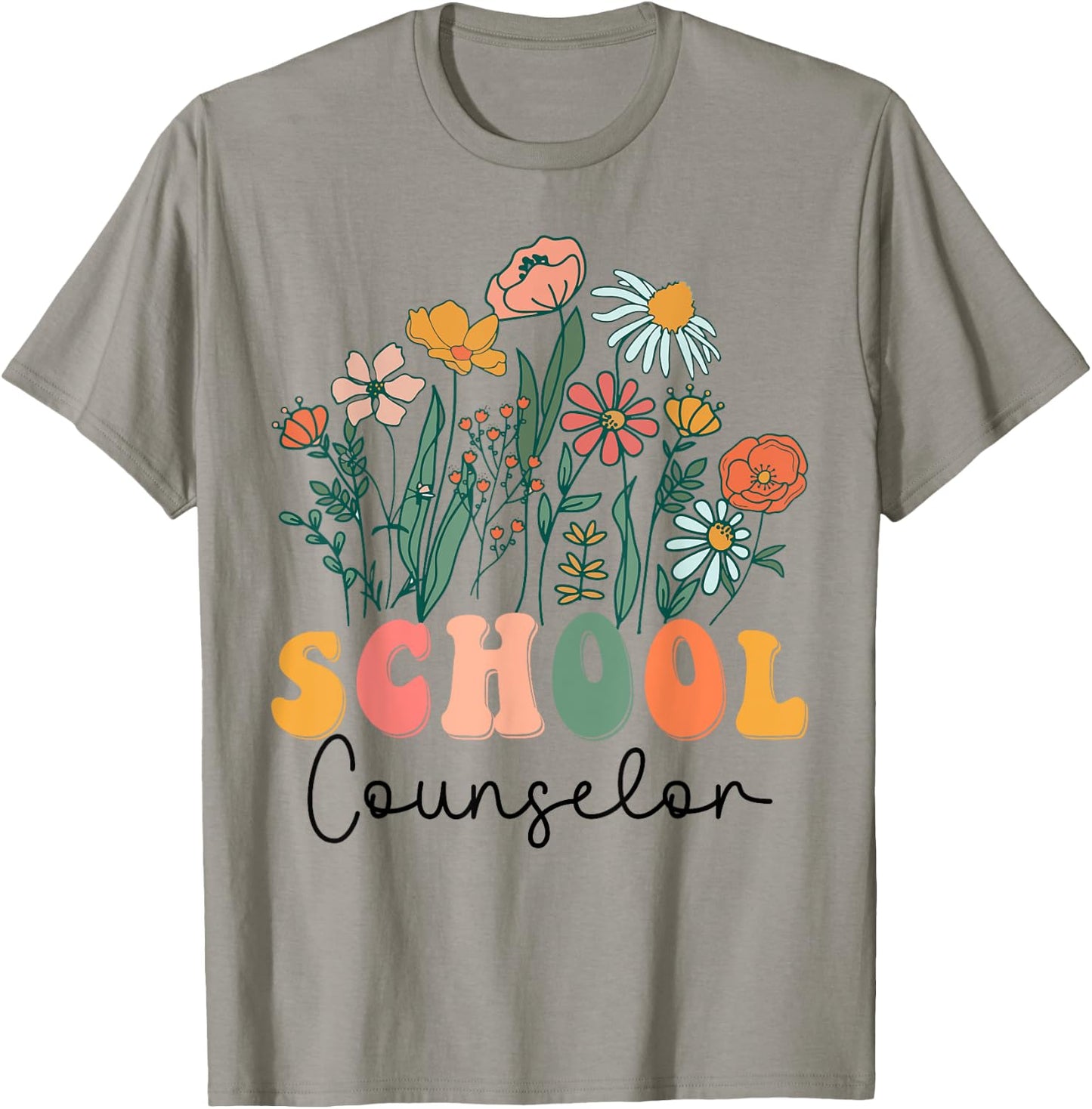 Groovy Wildflower School Counselor T-Shirt - T-Shirt | Sand
