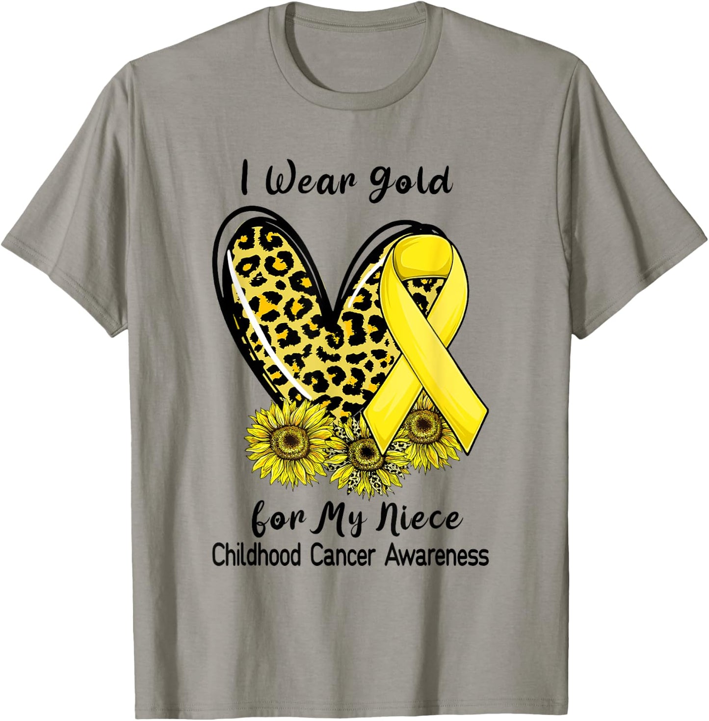 I Wear Gold For My Niece Childhood Cancer Leopard Heart T-Shirt - T-Shirt | Sand