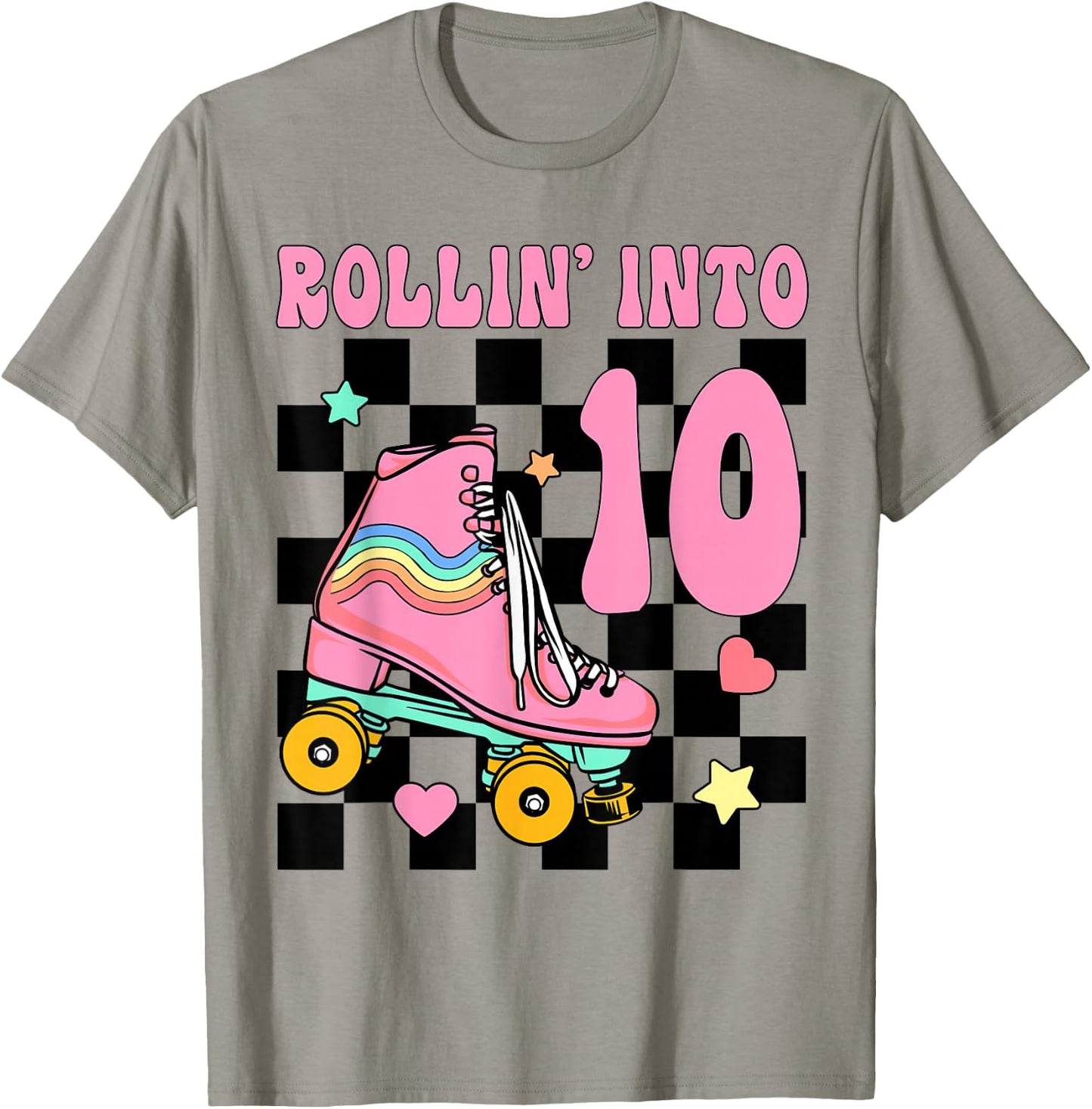 Rolling Into 10 Years Old Roller Skating Girl 10th Birthday T-Shirt - T-Shirt | Sand