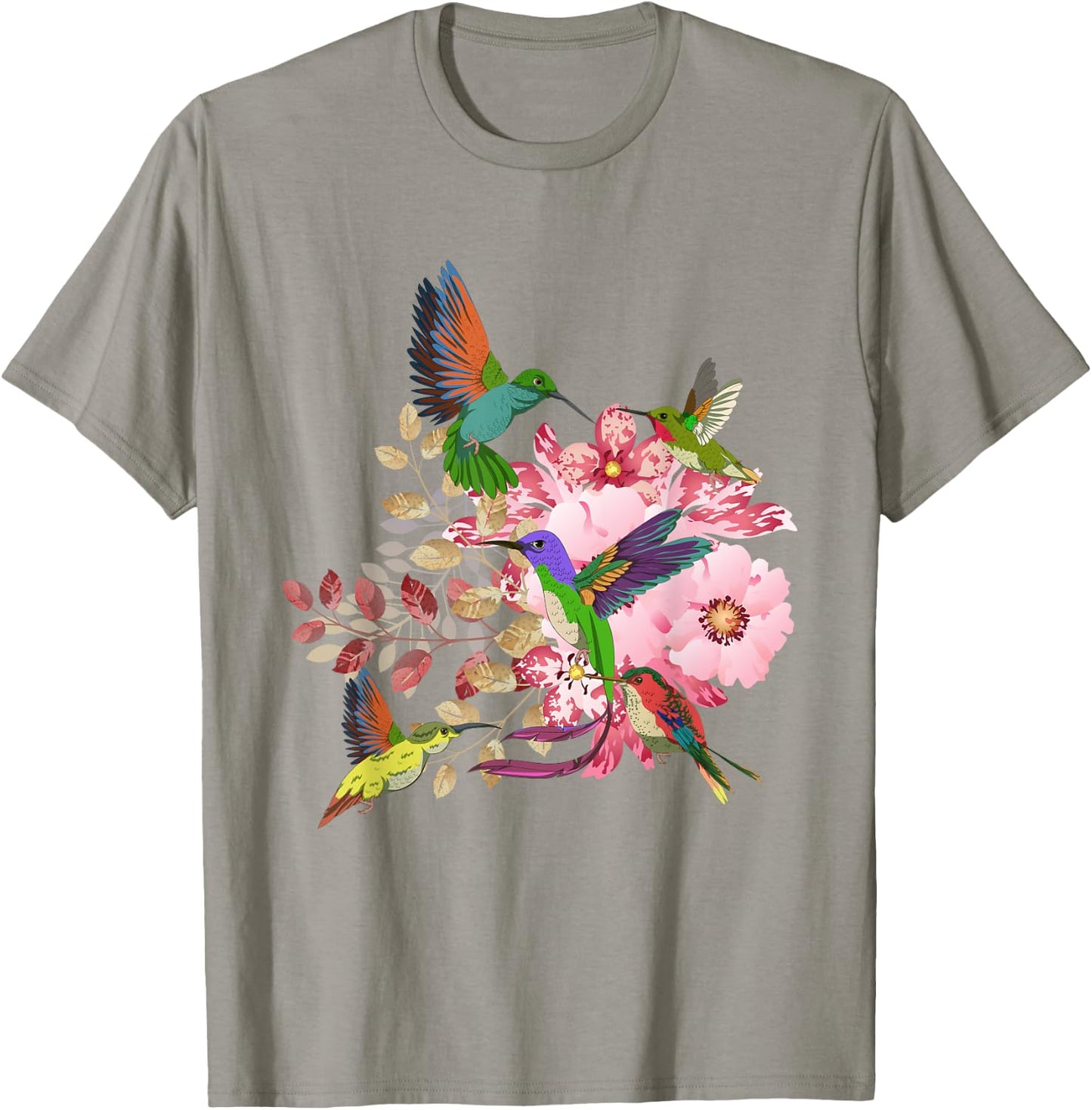 Flowers Hummingbird Floral Bird Animal Vintage Hummingbird T-Shirt - T-Shirt | Sand
