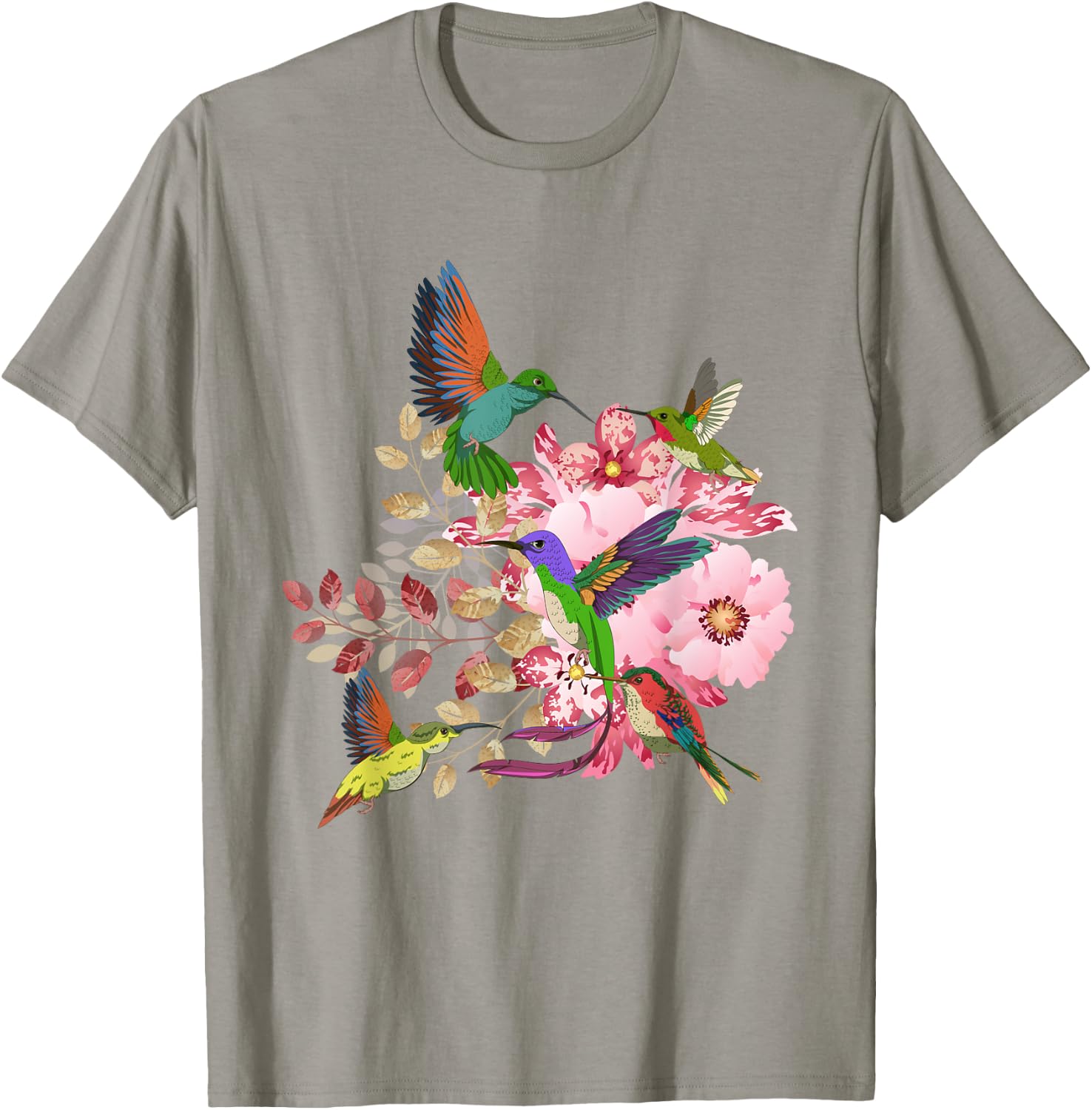 Flowers Hummingbird Floral Bird Animal Vintage Hummingbird T-Shirt - T-Shirt | Sand
