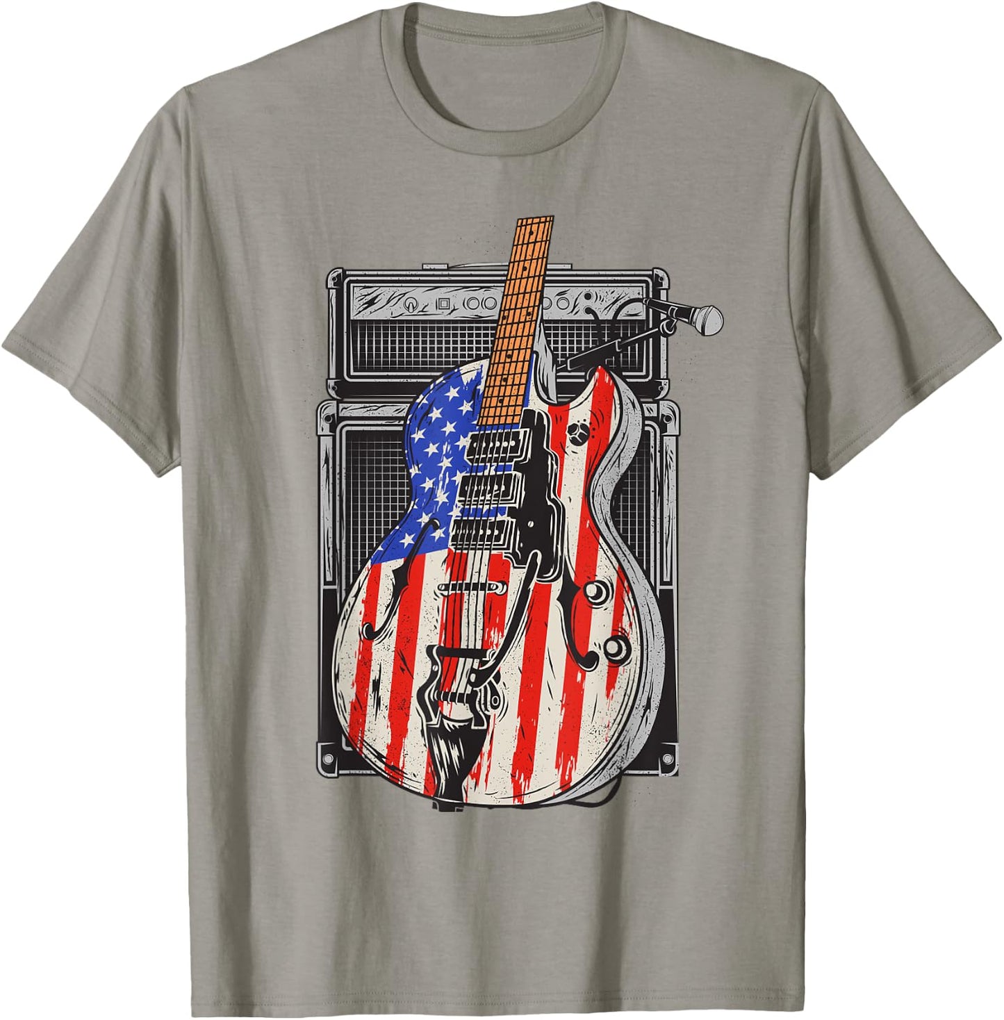 American Flag Guitar 4th of July Guitarist USA Country Music T-Shirt - T-Shirt | Sand