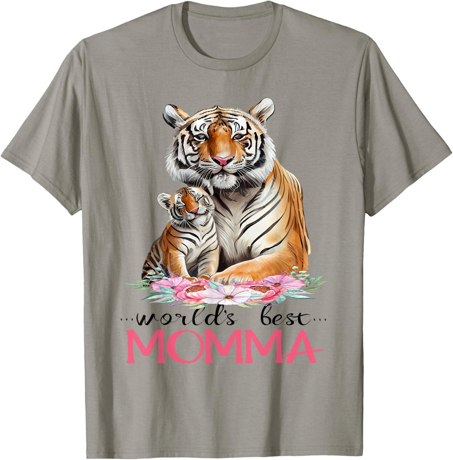 World's Best Momma Mom 2025 Pretty Floral Tiger & Cub T-Shirt - T-Shirt | Sand