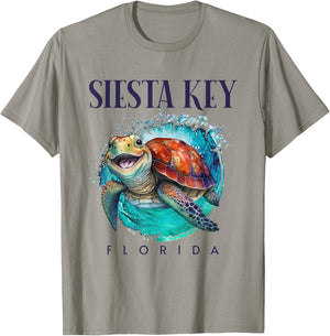 Siesta Key Florida Watercolor Happy Sea Turtle T-Shirt - T-Shirt | Sand