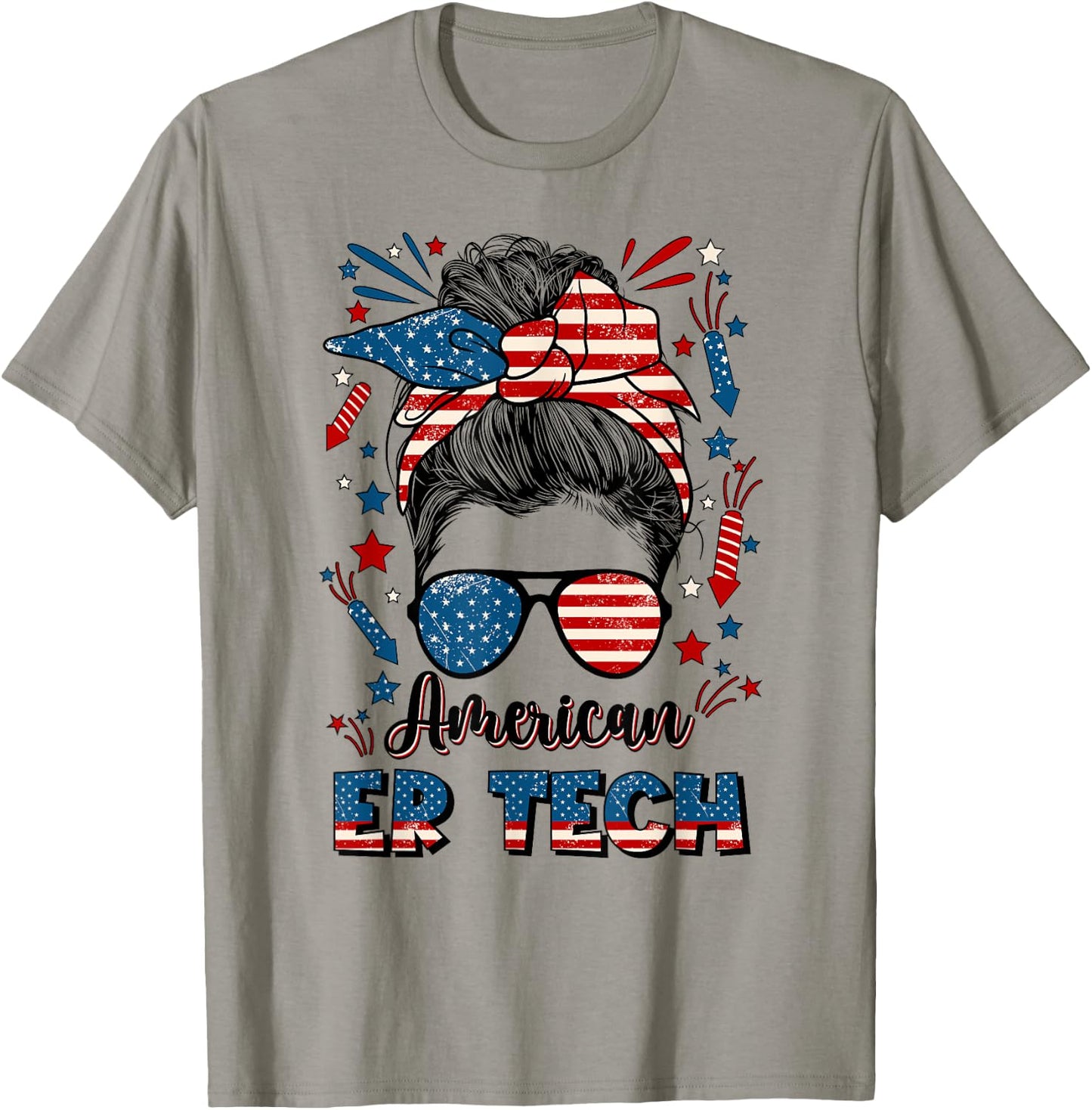 4th Of July ER Tech American Flag Emergency Room Technician Women Men T-Shirt - T-Shirt | Sand