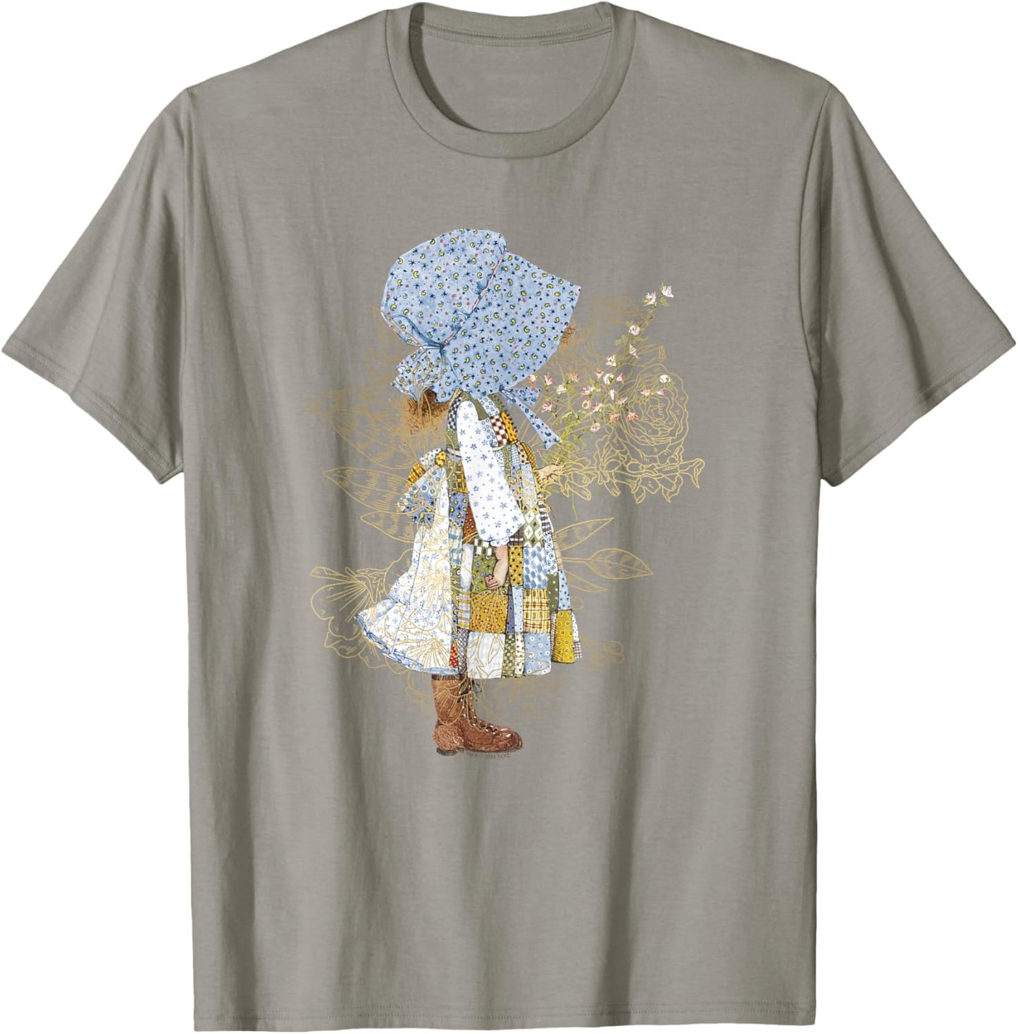 Holly Hobbie County Girl Holding Flowers Sweet Vintage T-Shirt - T-Shirt | Sand