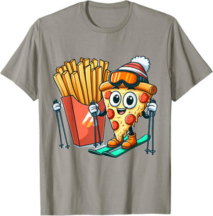 Kid's Ski Lesson Pizza French Fry Skiing T-Shirt - T-Shirt | Sand