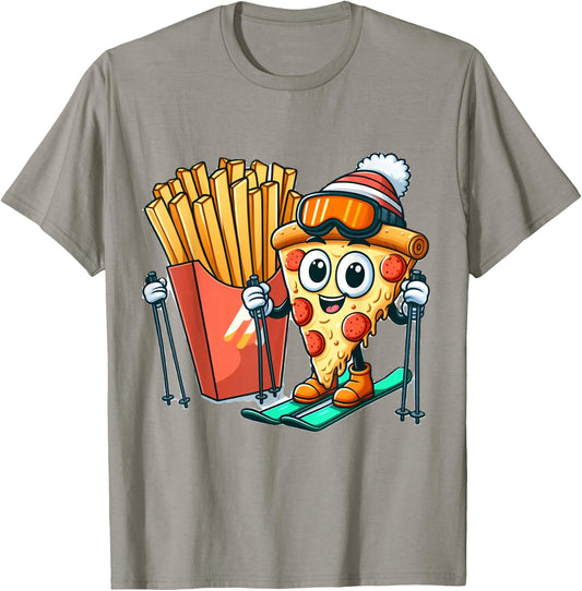 Kid's Ski Lesson Pizza French Fry Skiing T-Shirt - T-Shirt | Sand