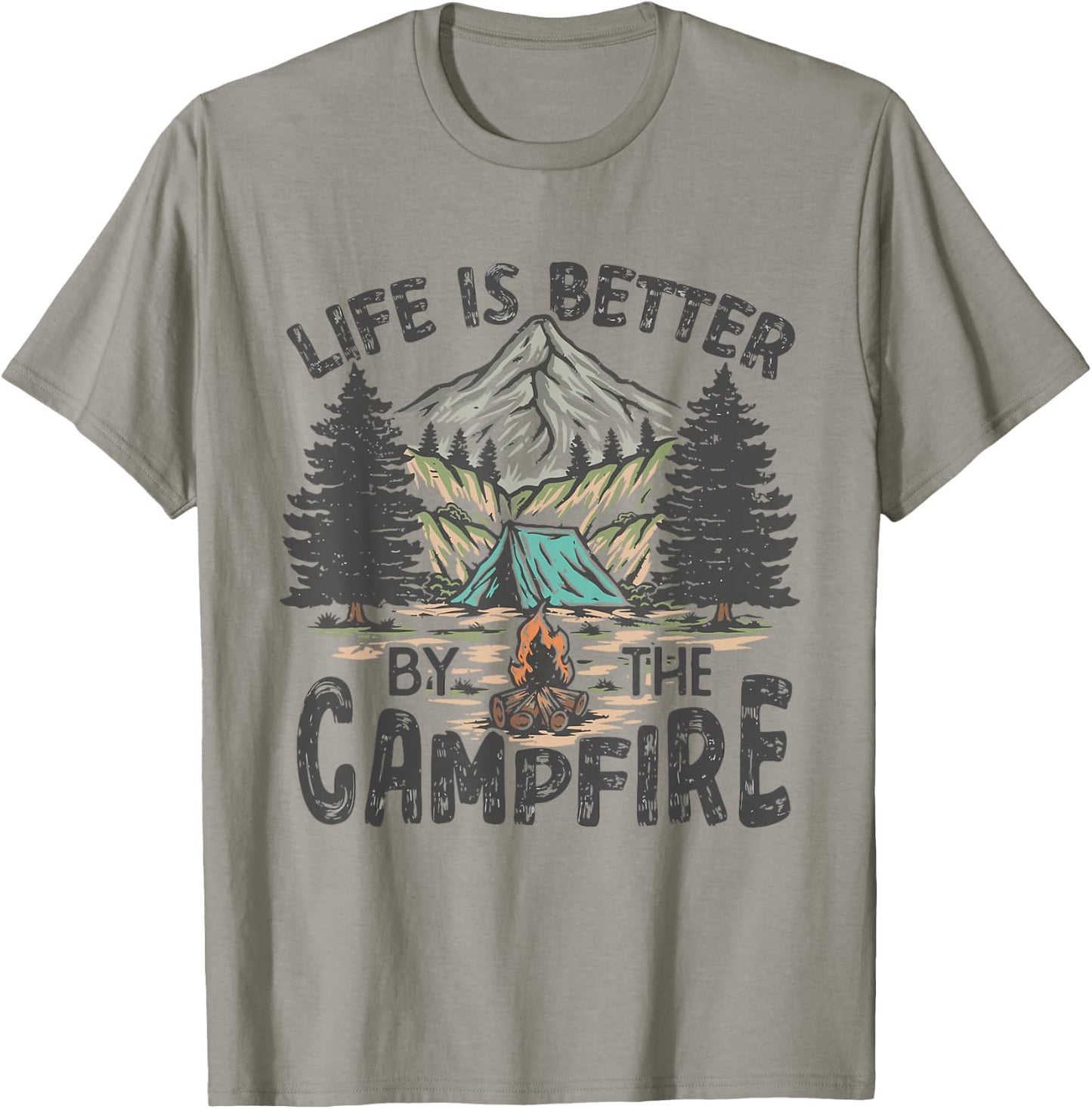 Vintage Retro Life is Better Around The Campfire Camping T-Shirt - T-Shirt | Sand