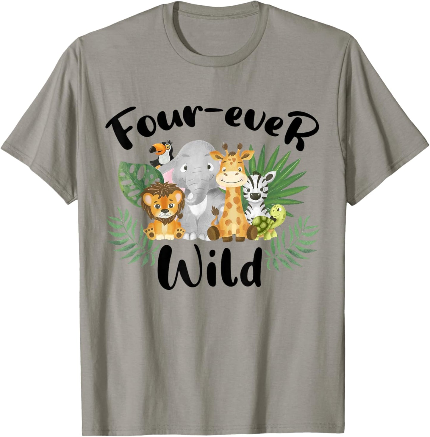 Kids Four-ever Wild 4th Birthday Boy Funny Animals Toddler T-Shirt - T-Shirt | Sand