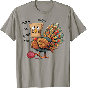 Thanksgiving Turkey Meow I'm a Cat Funny Thanksgiving Women Girls Kids T-Shirt - T-Shirt | Sand