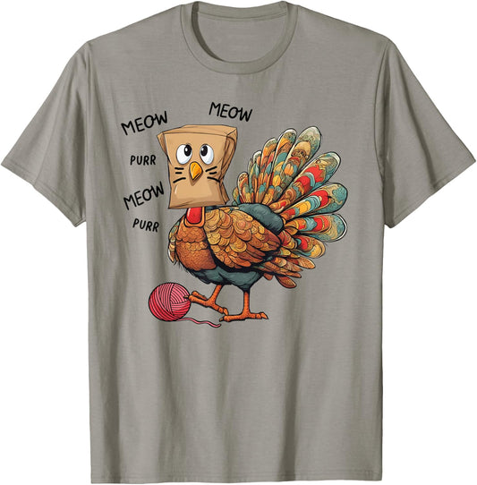 Thanksgiving Turkey Meow I'm a Cat Funny Thanksgiving Women Girls Kids T-Shirt - T-Shirt | Sand