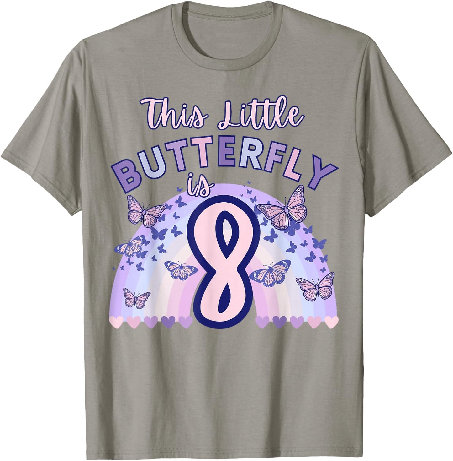 8th Birthday Butterfly Eight Years Old Pastel Purple Pink T-Shirt - T-Shirt | Sand