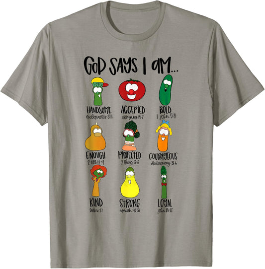 God Says Im Enough Vegetables Doodle Foodie Preppy Aesthetic T-Shirt - T-Shirt | Sand