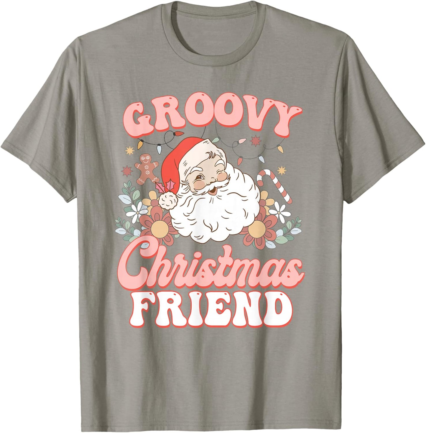 Friend Groovy Christmas Pink Vintage Santa Retro Family T-Shirt - T-Shirt | Sand