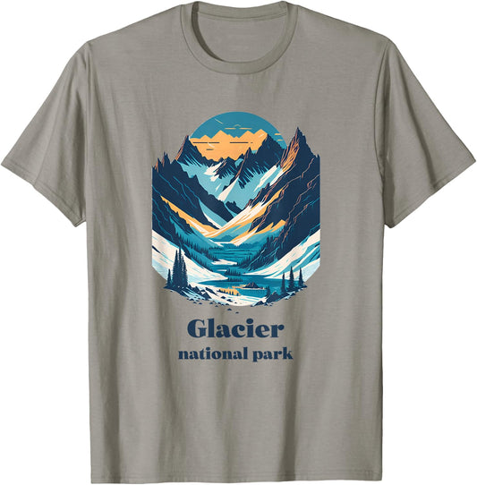 Glacier National Park Montana Cool Retro Style T-Shirt - T-Shirt | Sand