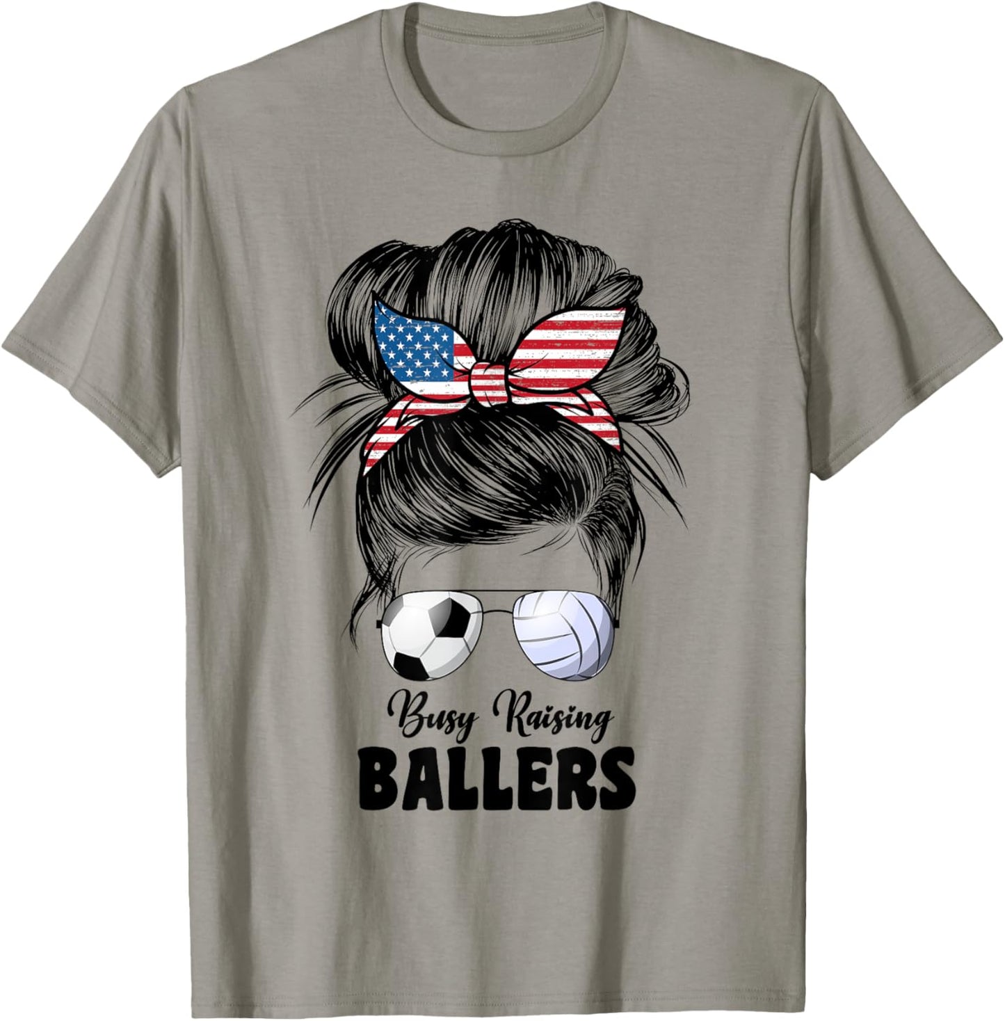 Busy Raising Ballers Volleyball And Soccer Mom Mom T-Shirt - T-Shirt | Sand