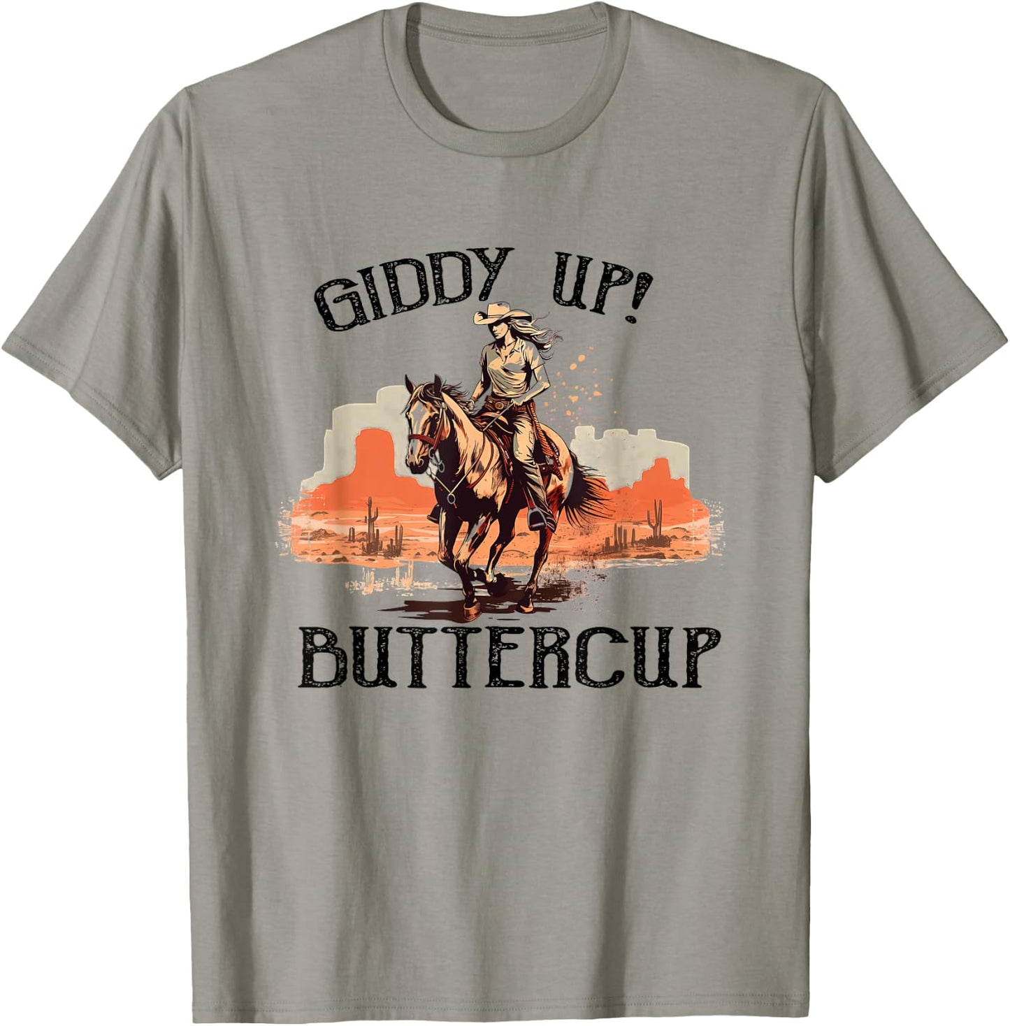 Vintage Country Western Giddy Up Buttercup Western Cowboy T-Shirt - T-Shirt | Sand