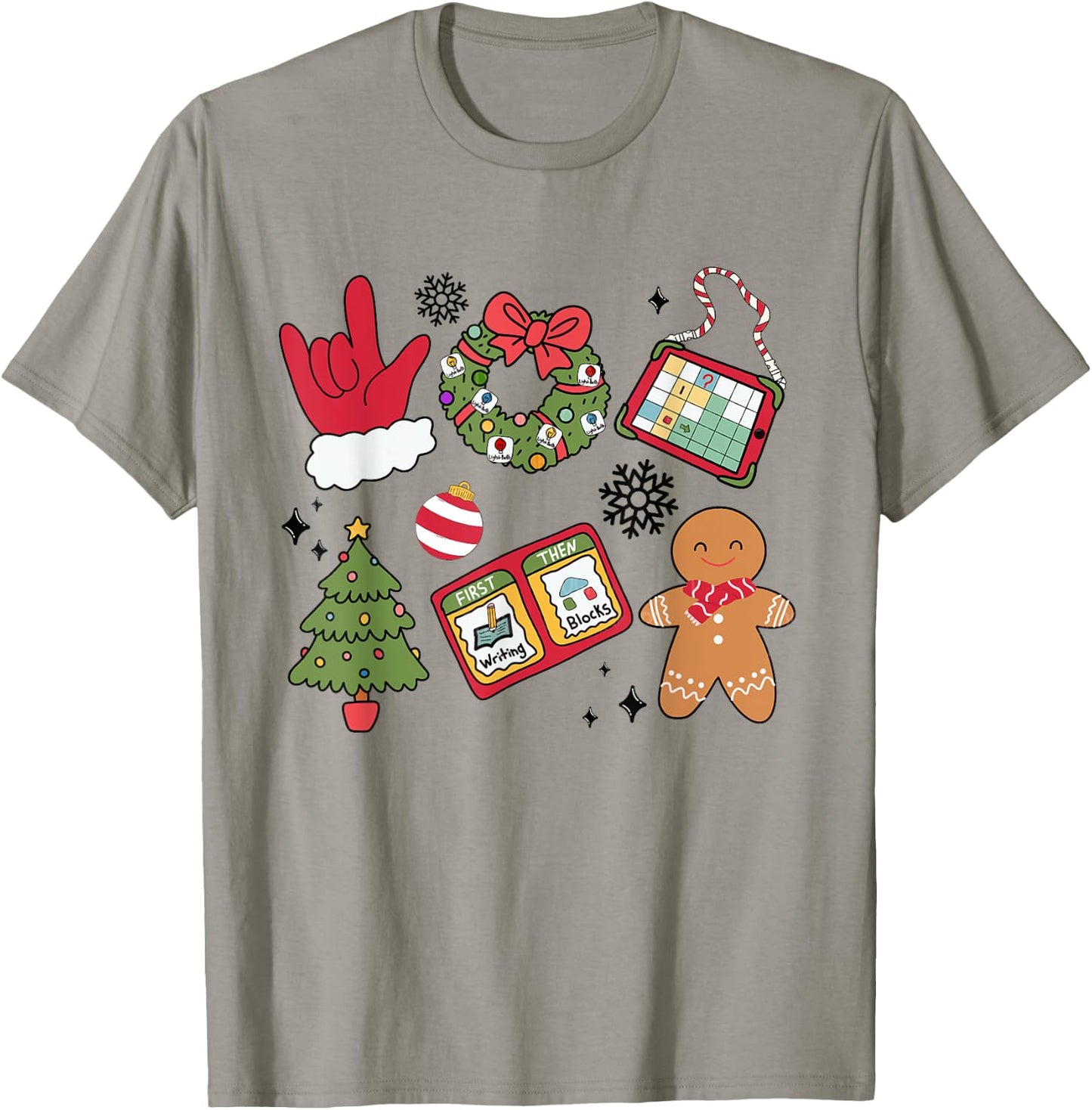 Women Groovy Christmas Special Education Teacher ABA AAC T-Shirt - T-Shirt | Sand