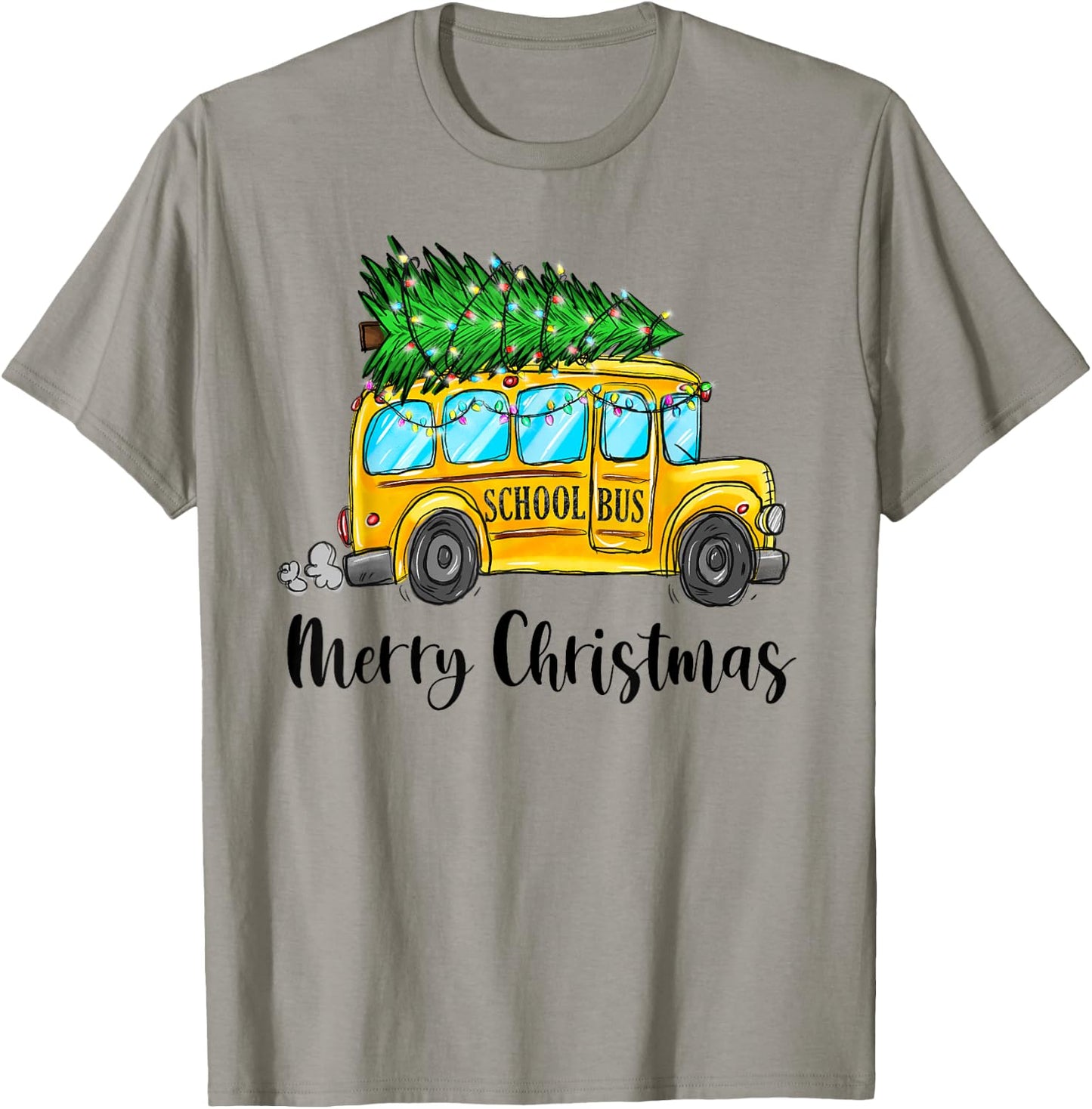 Yellow School Bus Christmas Light Tree Driver Pajama Xmas T-Shirt - T-Shirt | Sand