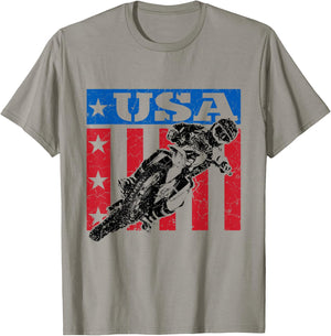 USA Dirt Bike 4th of July Motocross American Flag MX Racing T-Shirt - T-Shirt | Sand