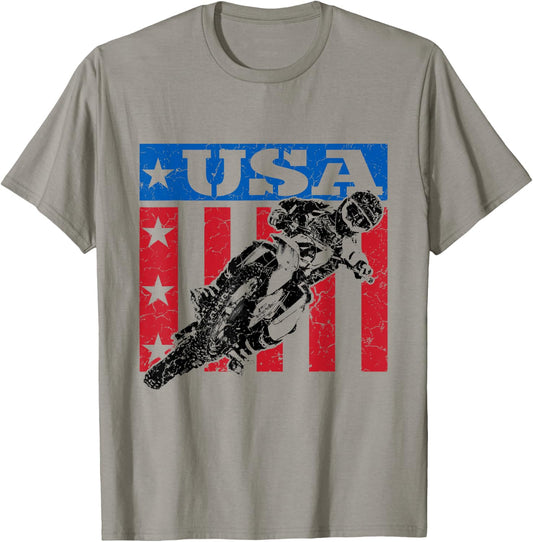 USA Dirt Bike 4th of July Motocross American Flag MX Racing T-Shirt - T-Shirt | Sand