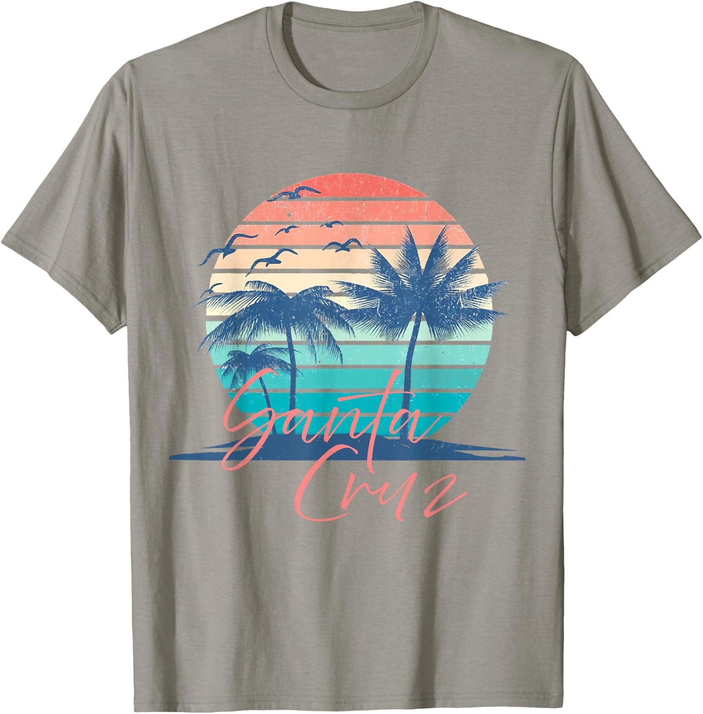 Santa Cruz Vintage Summer Vibes Beach Sunset Retro Palm Tree Men Women Kids T-Shirt - T-Shirt | Sand