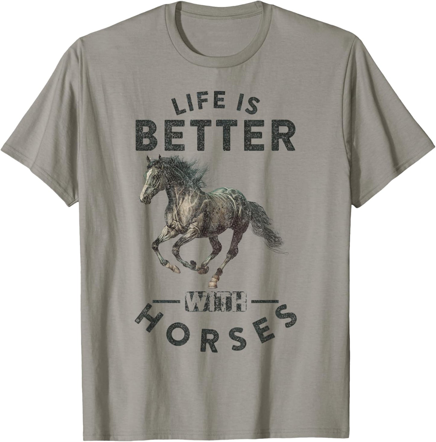 Vintage Life is Better with Horses Funny Horseback Riding T-Shirt - T-Shirt | Sand
