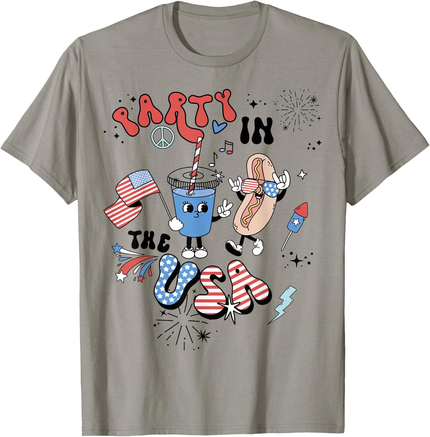 Retro Party In The USA Flag Groovy 4th Of July Patriotic T-Shirt - T-Shirt | Sand