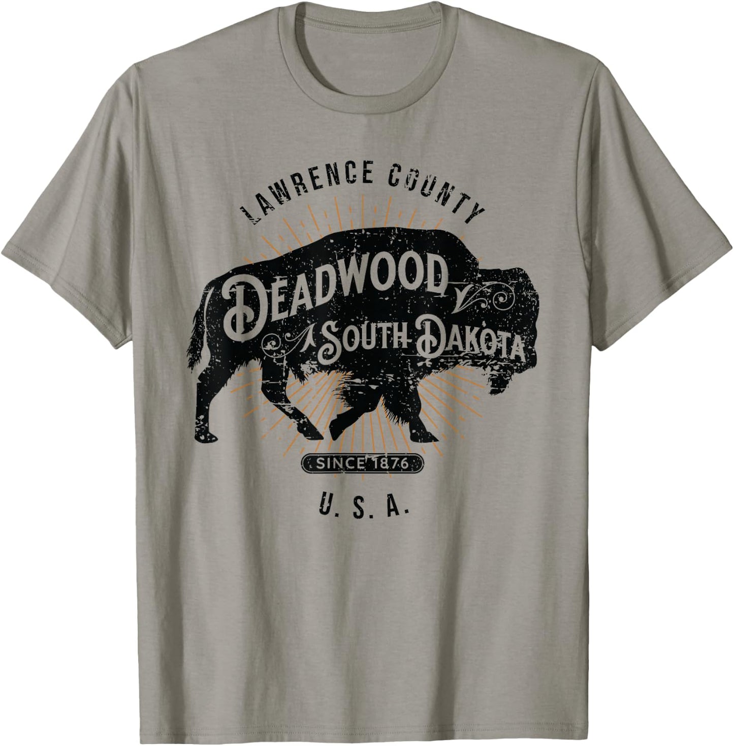 Deadwood South Dakota USA Distressed Bison Design Souvenir T-Shirt - T-Shirt | Sand