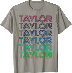 Girl Retro Taylor First Name Personalized Groovy 80's Pink T-Shirt - T-Shirt | Sand