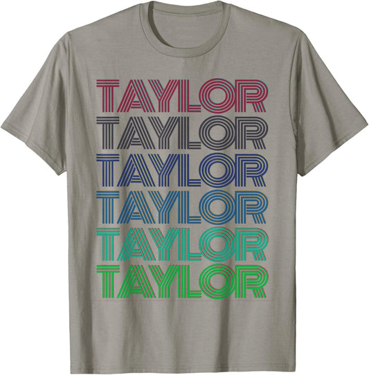 Girl Retro Taylor First Name Personalized Groovy 80's Pink T-Shirt - T-Shirt | Sand