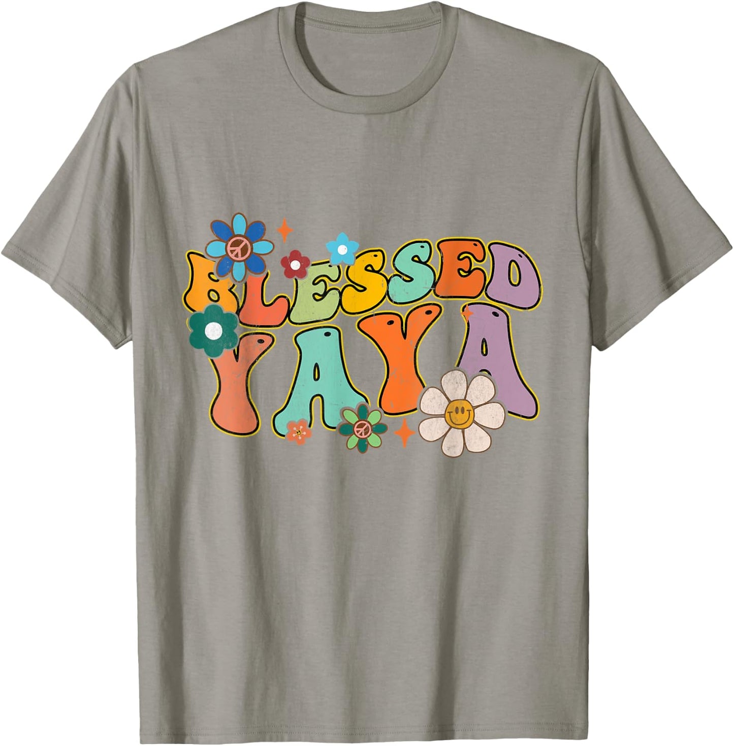 Groovy Mother's Day Blessed Yaya Flowers Hippie T-Shirt - T-Shirt | Sand