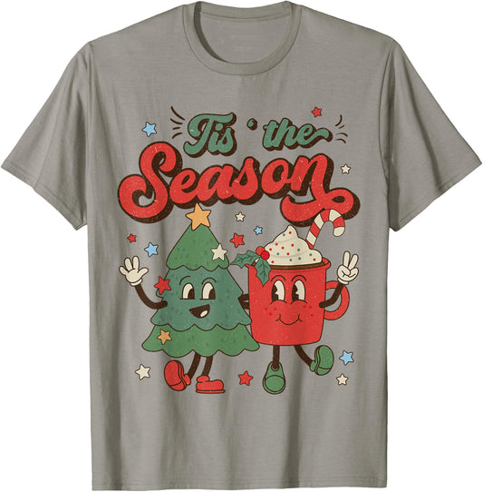 Vintage Christmas Tis The Season Christmas Tree Coffee Latte T-Shirt - T-Shirt | Sand