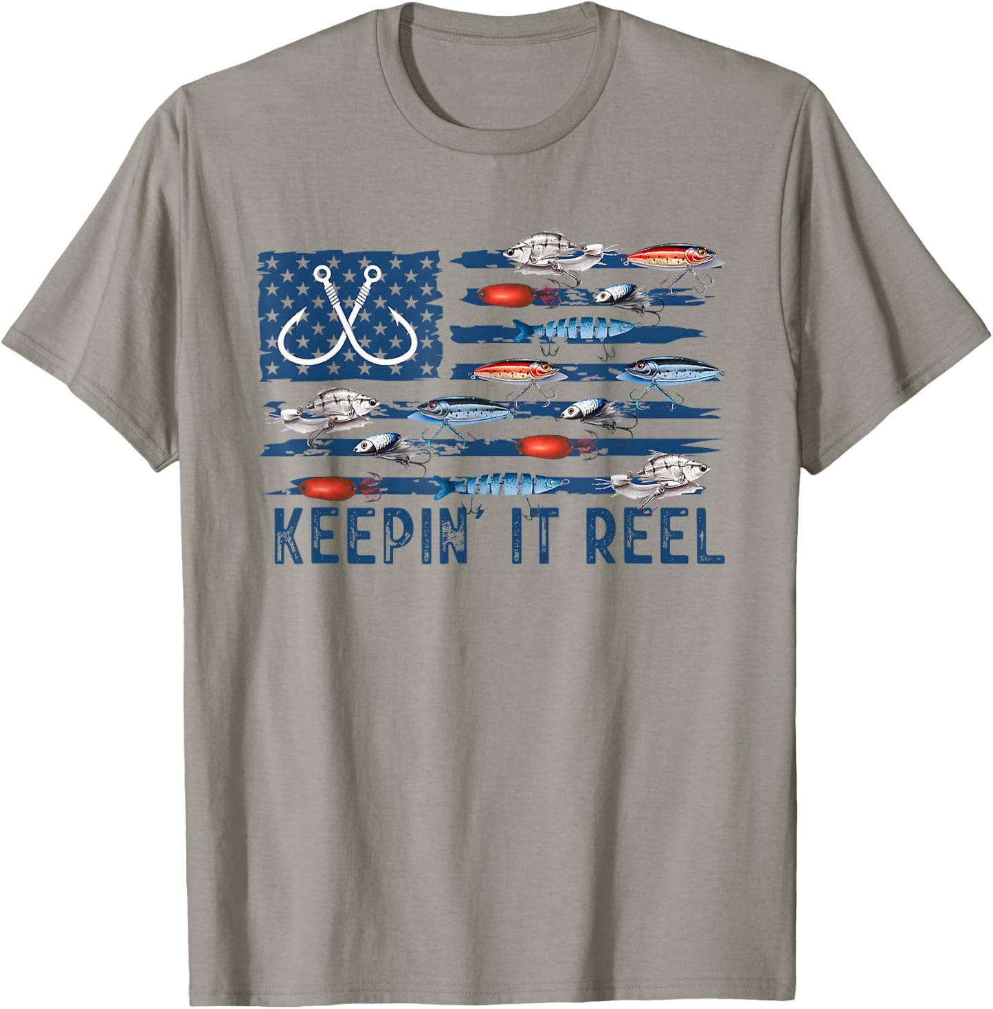Keepin' It Reel Fishing Lure Flag Fisherman Bass Fishing T-Shirt - T-Shirt | Sand
